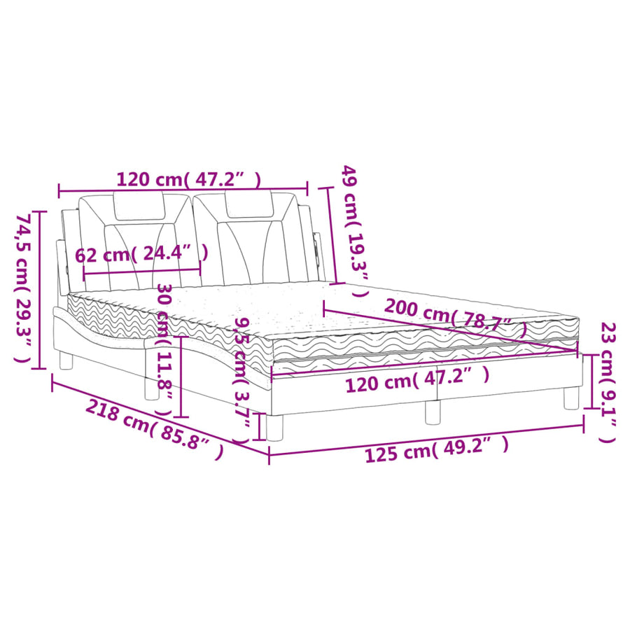 Bed Met Matras Kunstleer Grijs 120X200 Cm