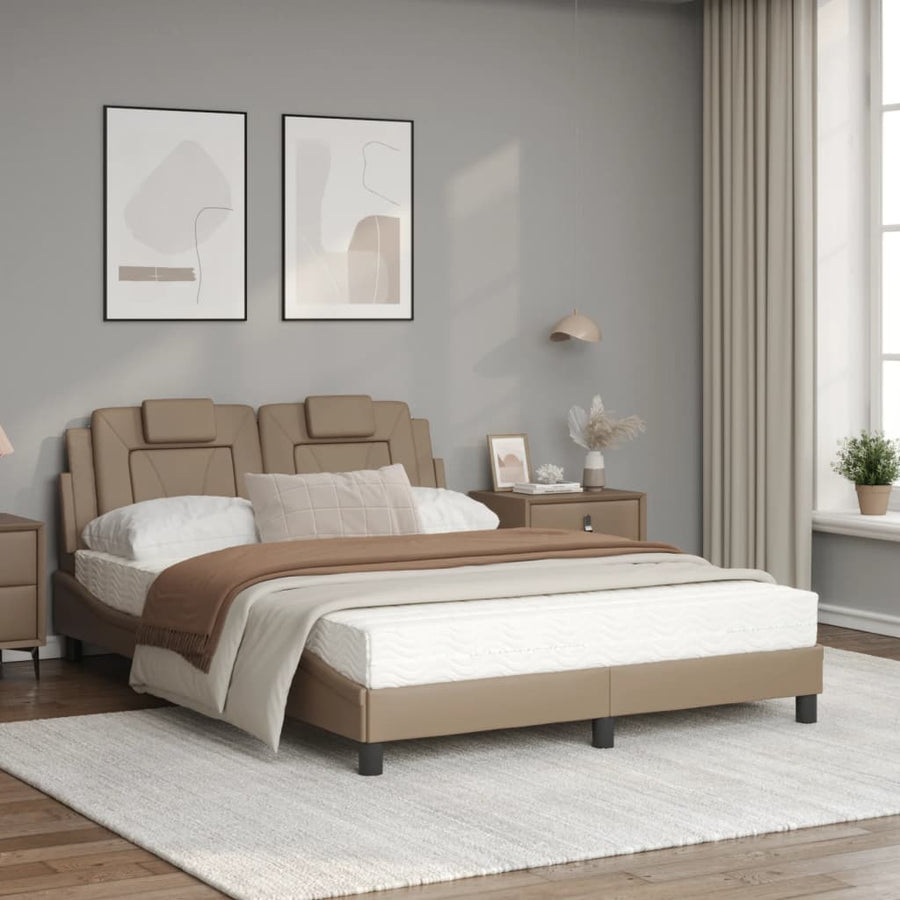 Bed Met Matras Kunstleer Cappuccinokleurig 120X200 Cm