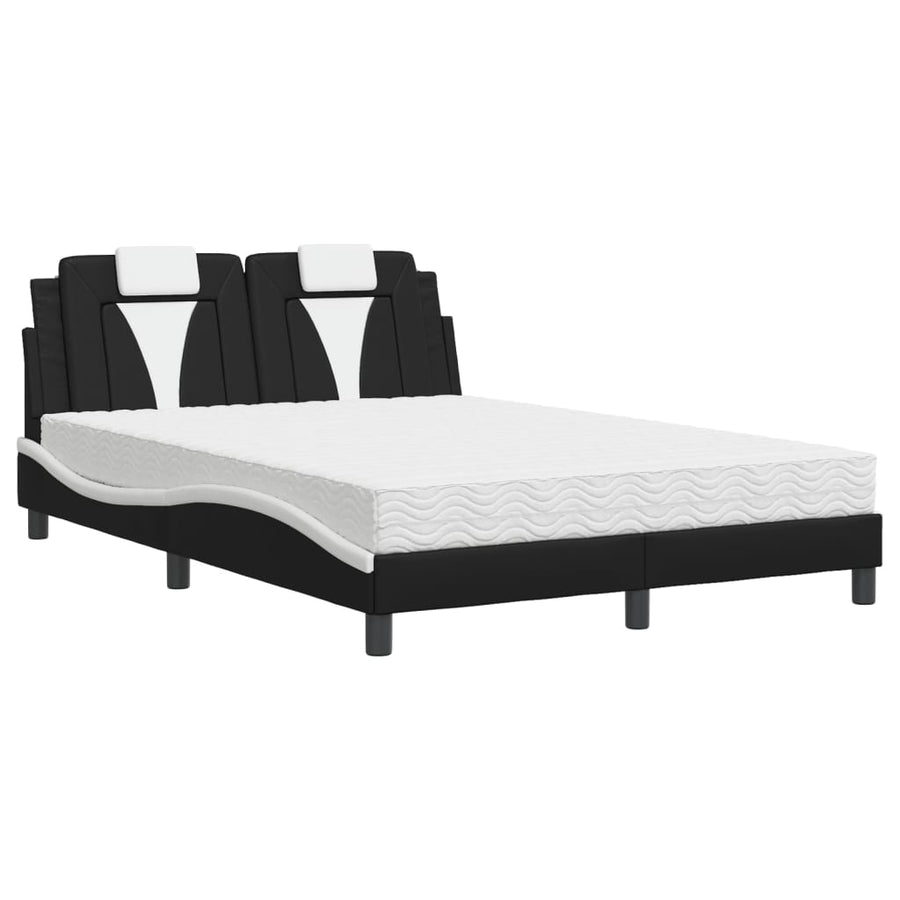 Bed Met Matras Kunstleer Zwart En Wit 120X200 Cm