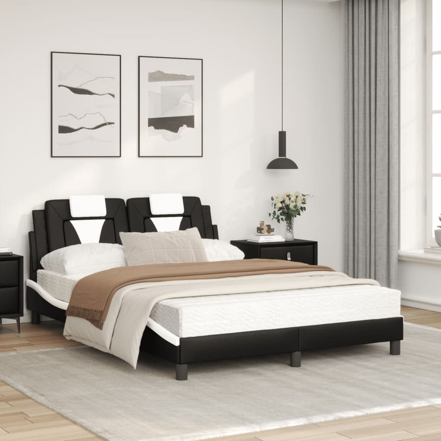 Bed Met Matras Kunstleer Zwart En Wit 120X200 Cm