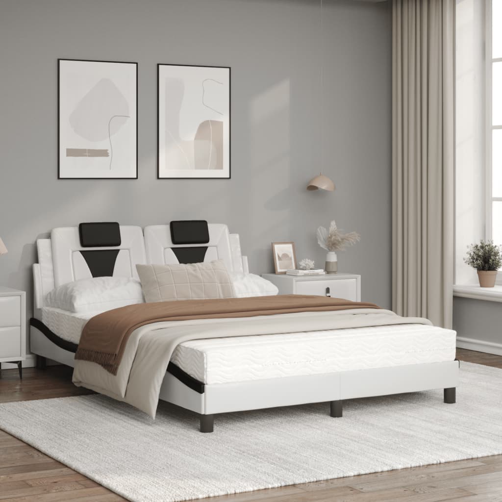 Bed Met Matras Kunstleer Zwart En Wit 120X200 Cm