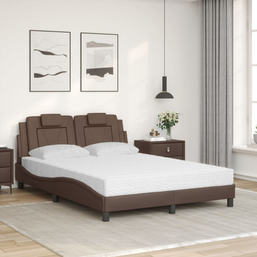 Bed met matras kunstleer bruin 140x190 cm