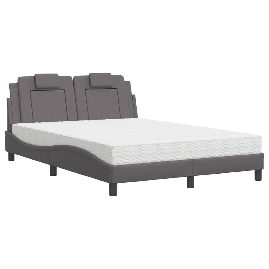 Bed met matras kunstleer grijs 140x190 cm