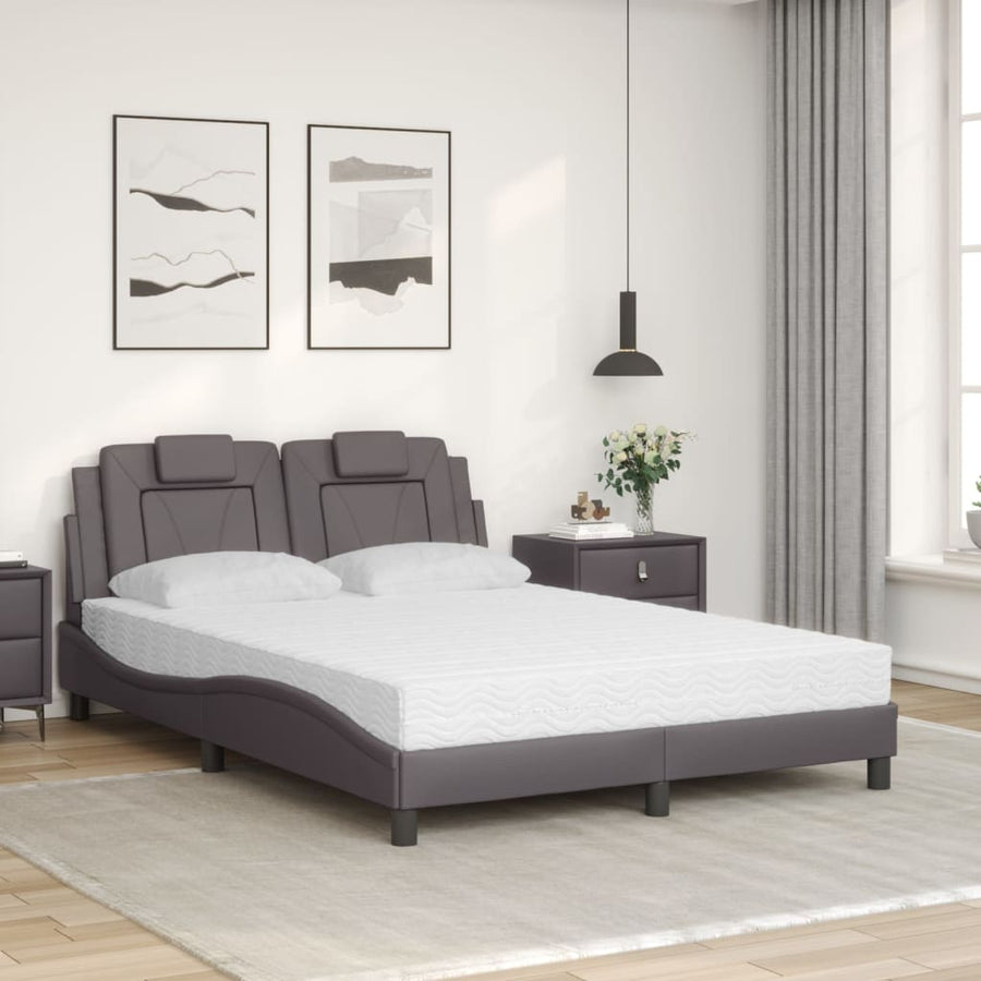 Bed met matras kunstleer grijs 140x190 cm