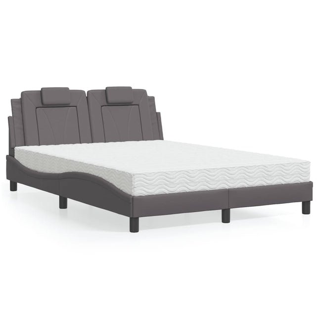 Bed met matras kunstleer grijs 140x190 cm