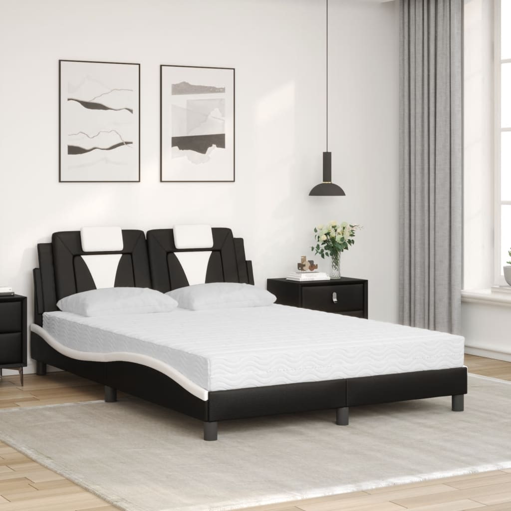 Bed met matras kunstleer zwart en wit 140x190 cm