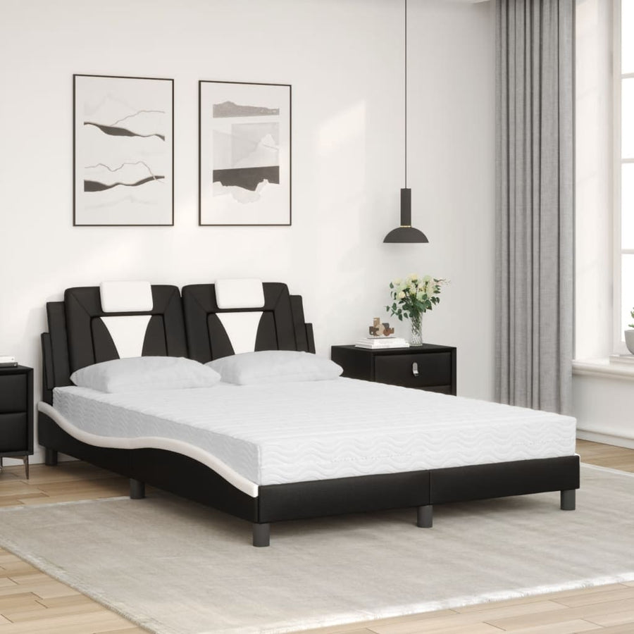 Bed met matras kunstleer zwart en wit 140x190 cm