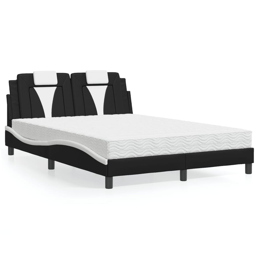 Bed met matras kunstleer zwart en wit 140x190 cm
