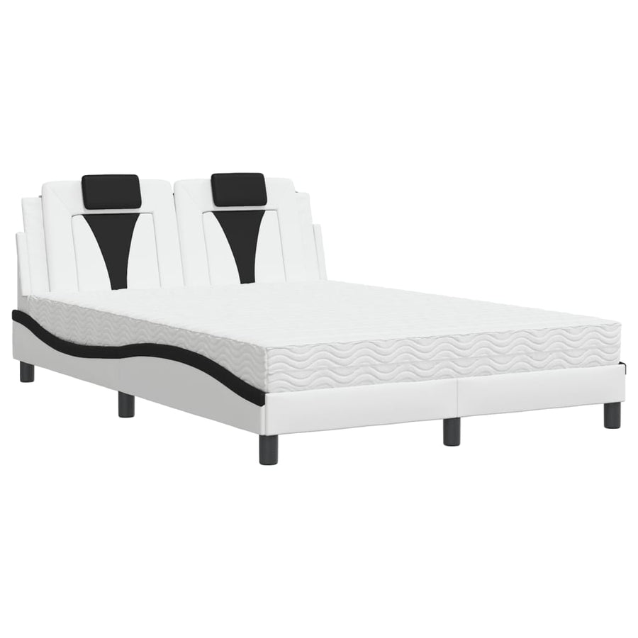 Bed met matras kunstleer wit en zwart 140x190 cm