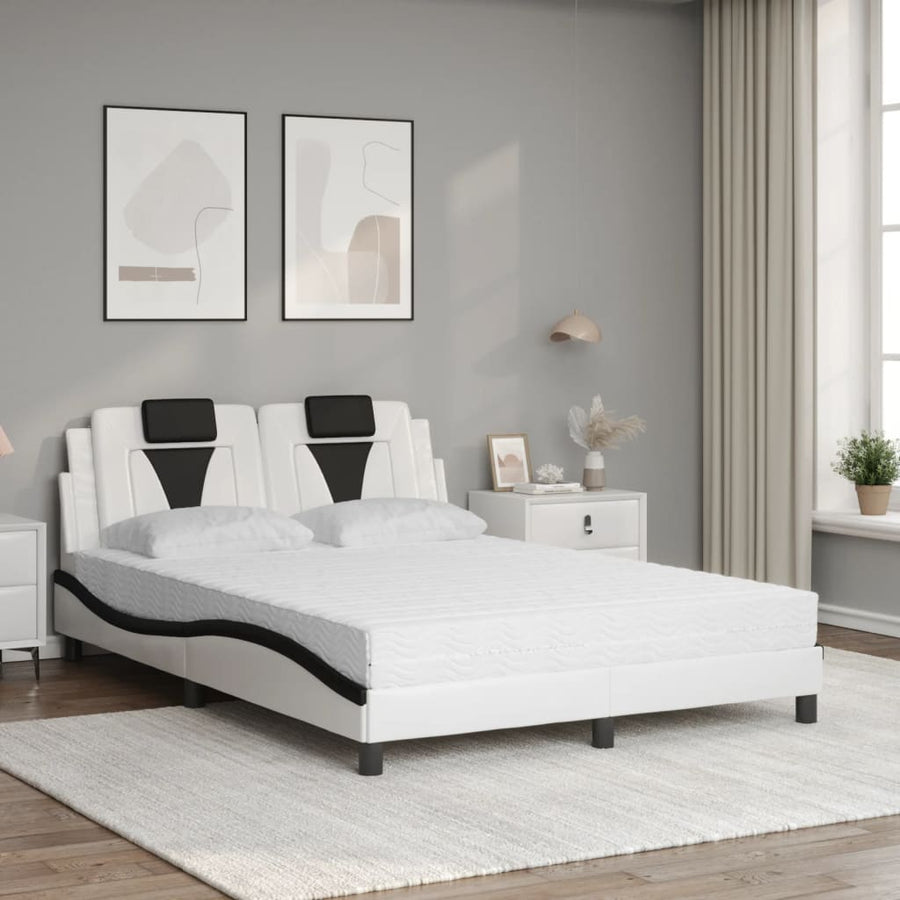 Bed met matras kunstleer wit en zwart 140x190 cm