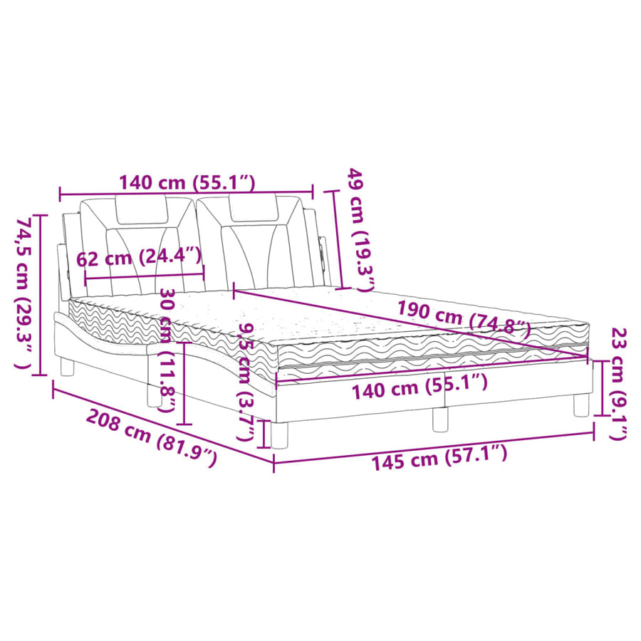 Bed met matras kunstleer wit en zwart 140x190 cm