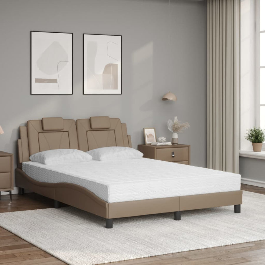 Bed "Viana" met matras kunstleer cappuccinokleurig 140x200 cm