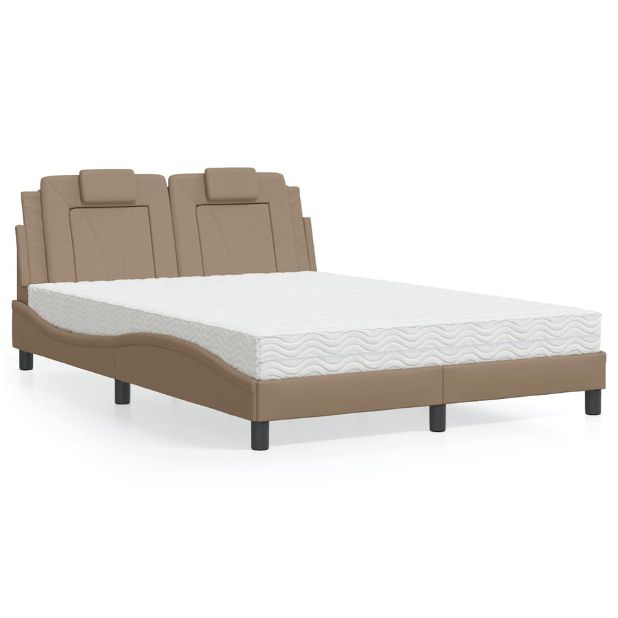 Bed "Viana" met matras kunstleer cappuccinokleurig 140x200 cm
