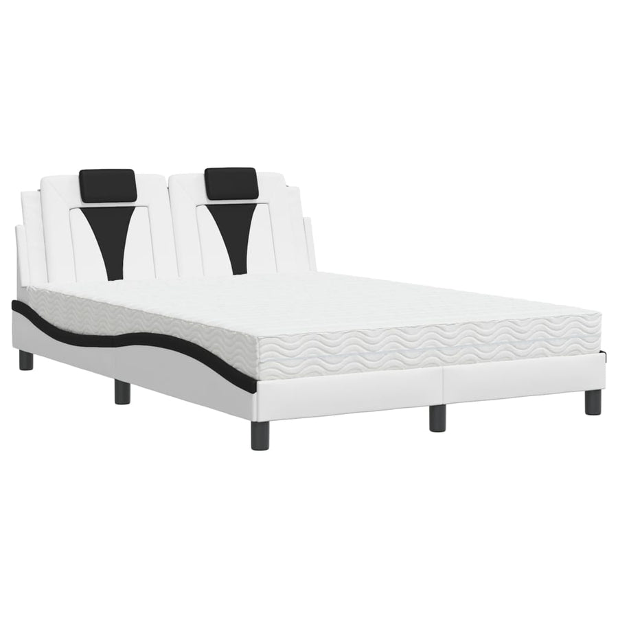 Bed met matras kunstleer wit en zwart 140x200 cm
