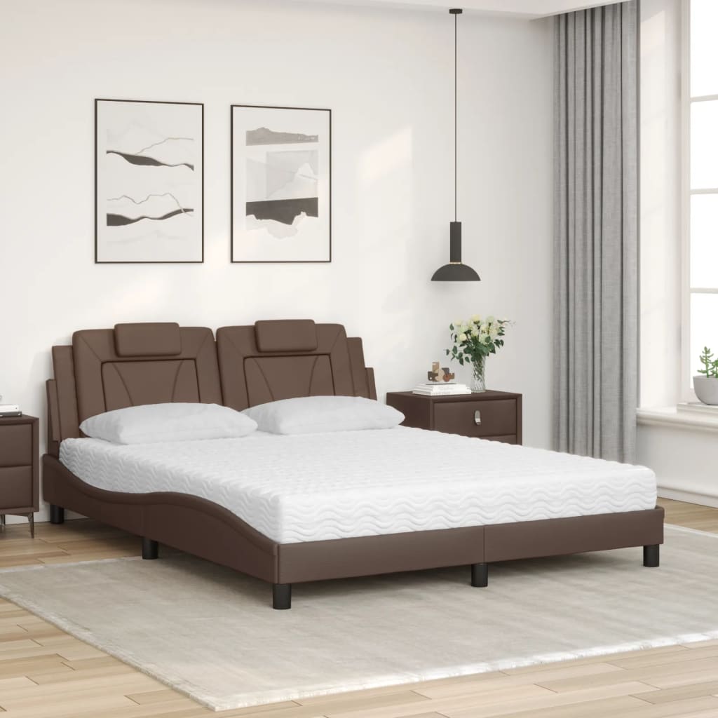 Bed met matras kunstleer bruin 160x200 cm