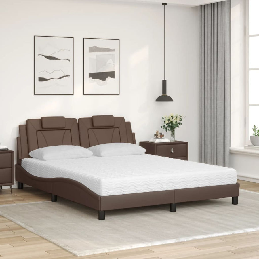 Bed met matras kunstleer bruin 160x200 cm