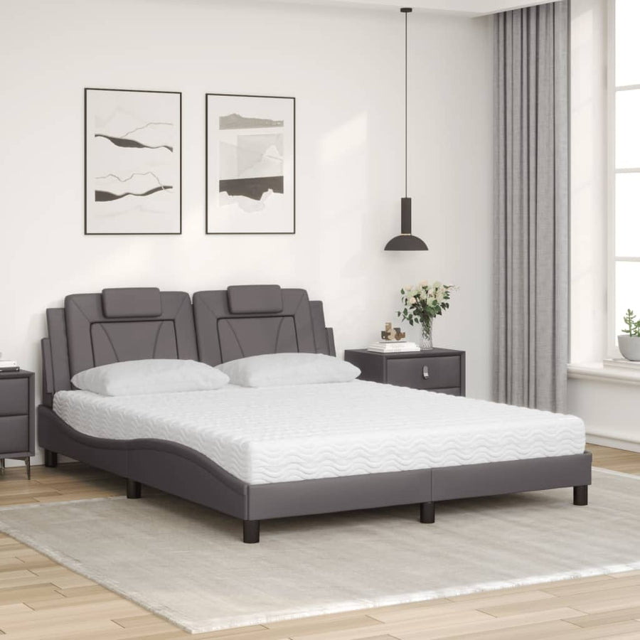 Bed met matras kunstleer grijs 160x200 cm