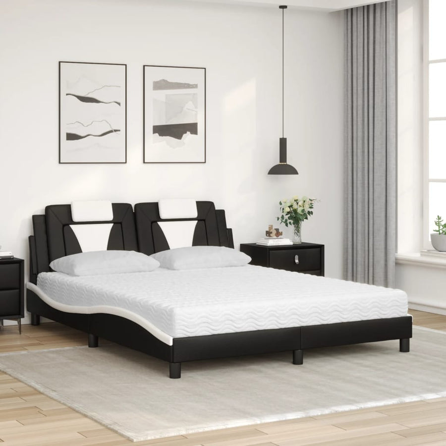 Bed met matras kunstleer zwart en wit 160x200 cm