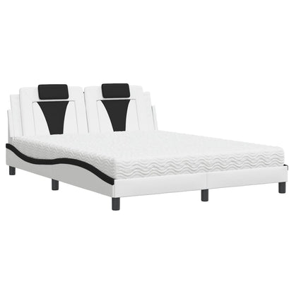 Bed Met Matras Kunstleer 160 x 200 cm Wit en zwart