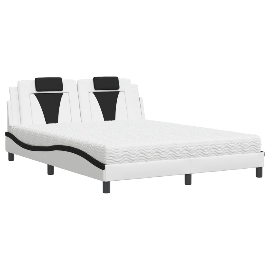 Bed Met Matras Kunstleer 160 x 200 cm Wit en zwart