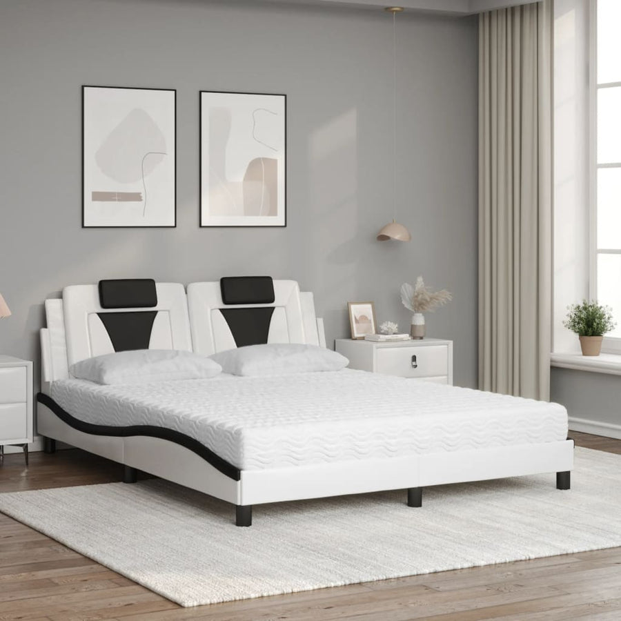 Bed Met Matras Kunstleer 160 x 200 cm Wit en zwart