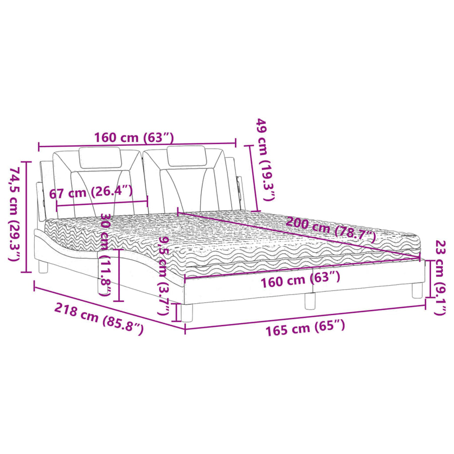 Bed Met Matras Kunstleer 160 x 200 cm Wit en zwart