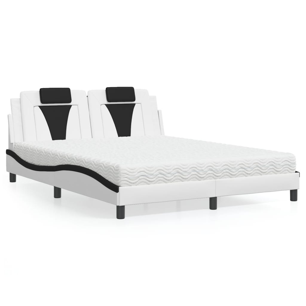 Bed Met Matras Kunstleer 160 x 200 cm Wit en zwart
