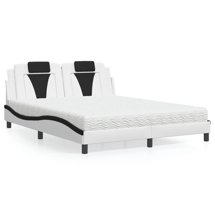 Bed Met Matras Kunstleer 160 x 200 cm Wit en zwart
