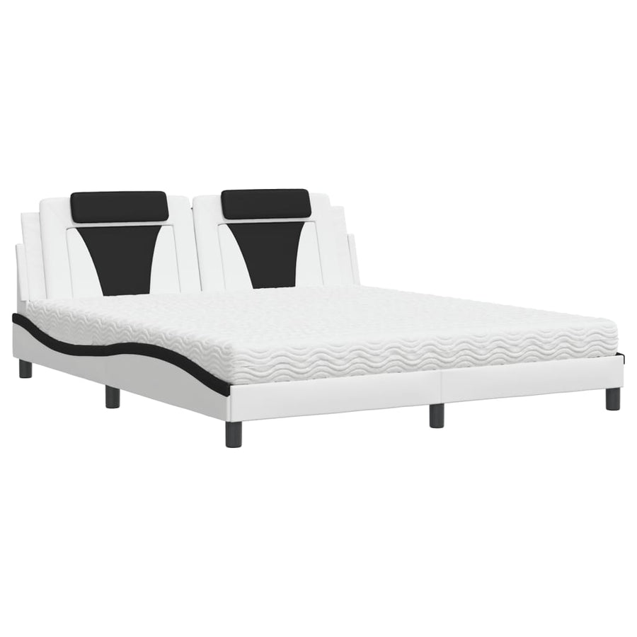 Bed met matras kunstleer wit en zwart 180x200 cm