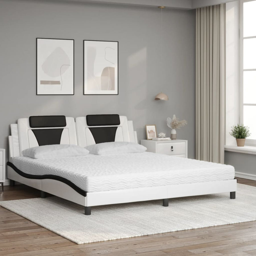 Bed met matras kunstleer wit en zwart 180x200 cm
