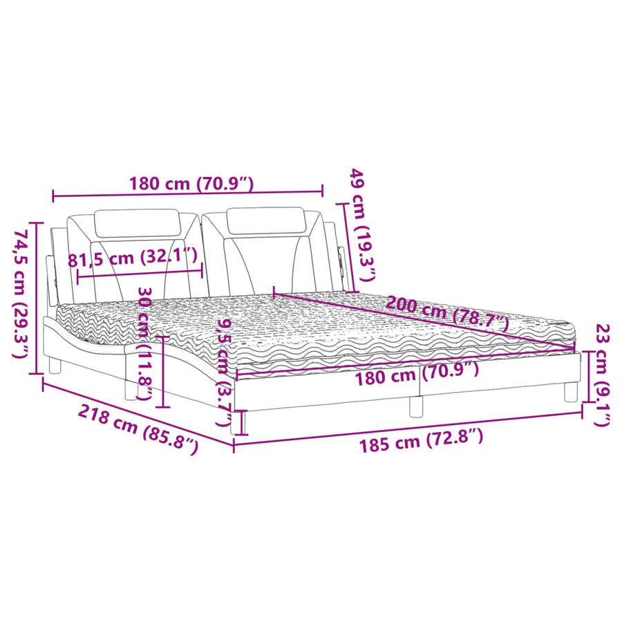 Bed met matras kunstleer wit en zwart 180x200 cm