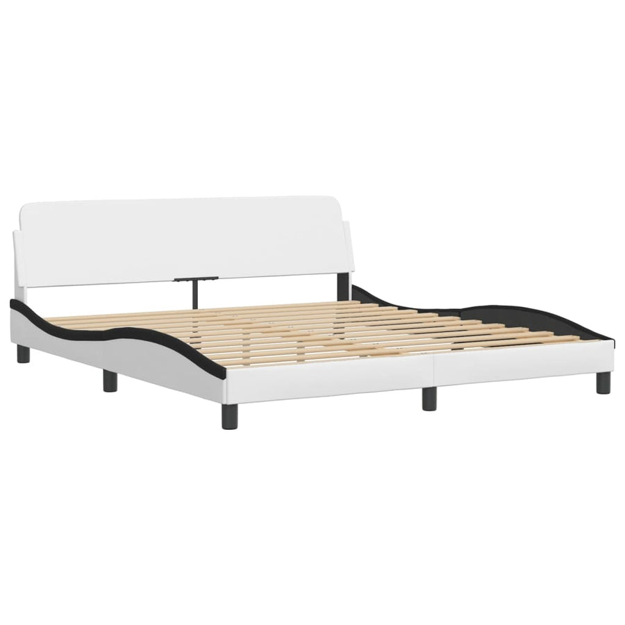 Bed met matras kunstleer wit en zwart 180x200 cm