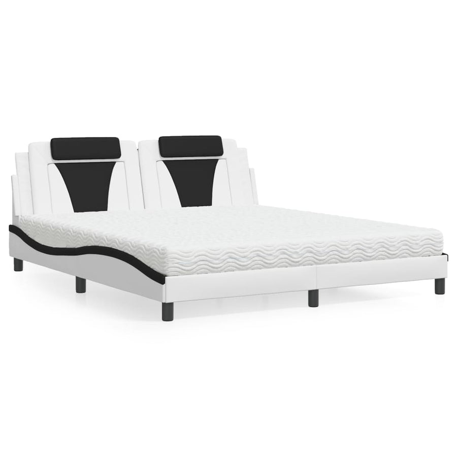 Bed met matras kunstleer wit en zwart 180x200 cm