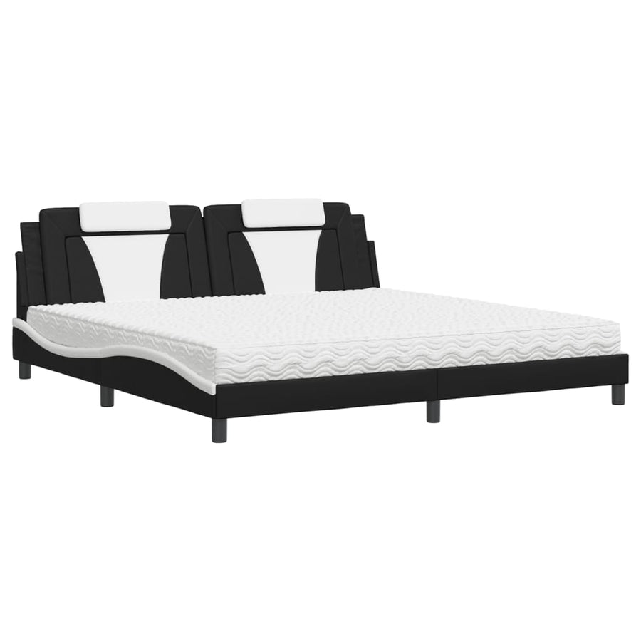 Bed Met Matras Kunstleer 200 x 200 cm Zwart en wit