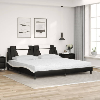 Bed Met Matras Kunstleer 200 x 200 cm Zwart en wit