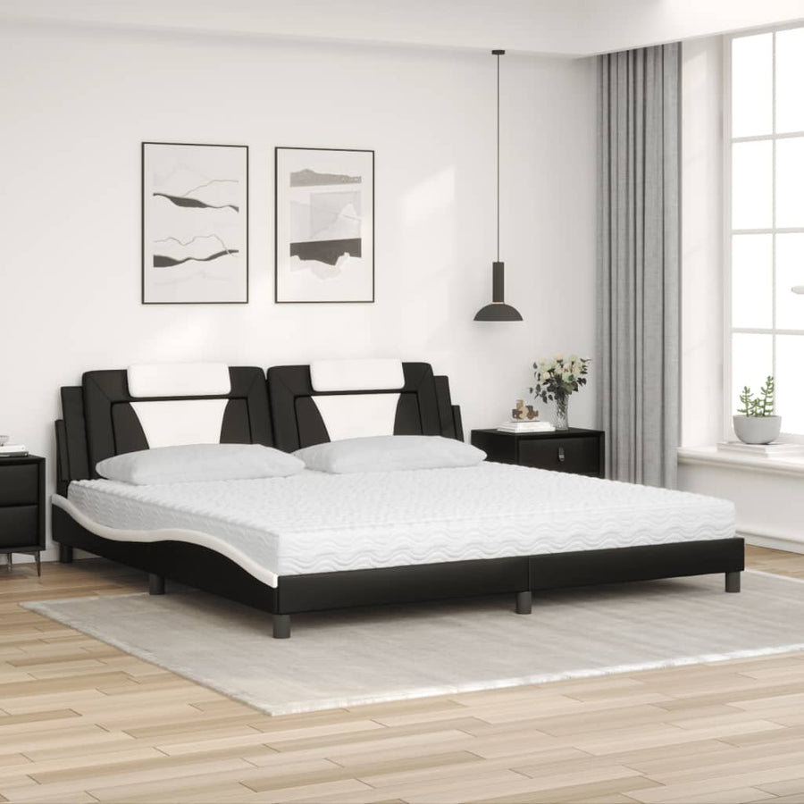 Bed Met Matras Kunstleer 200 x 200 cm Zwart en wit
