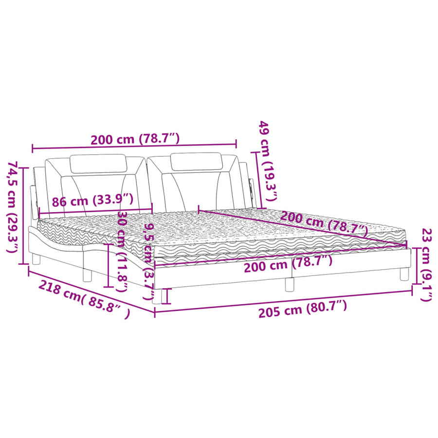 Bed Met Matras Kunstleer 200 x 200 cm Zwart en wit