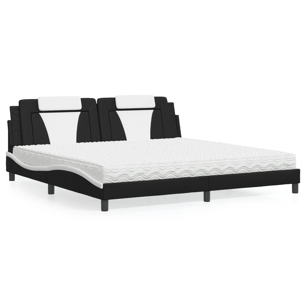 Bed Met Matras Kunstleer 200 x 200 cm Zwart en wit
