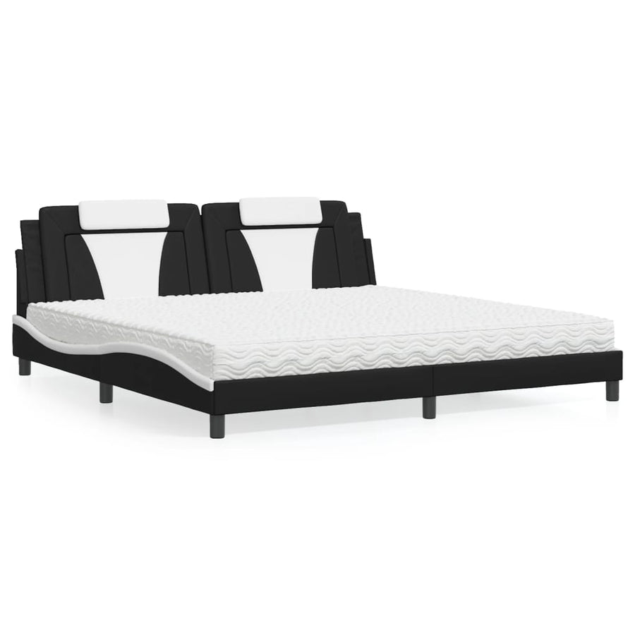 Bed Met Matras Kunstleer 200 x 200 cm Zwart en wit