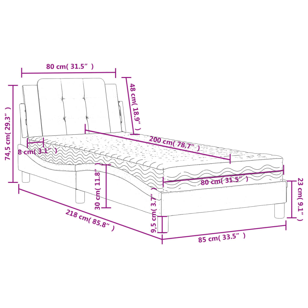 Bed met matras kunstleer wit 80x200 cm