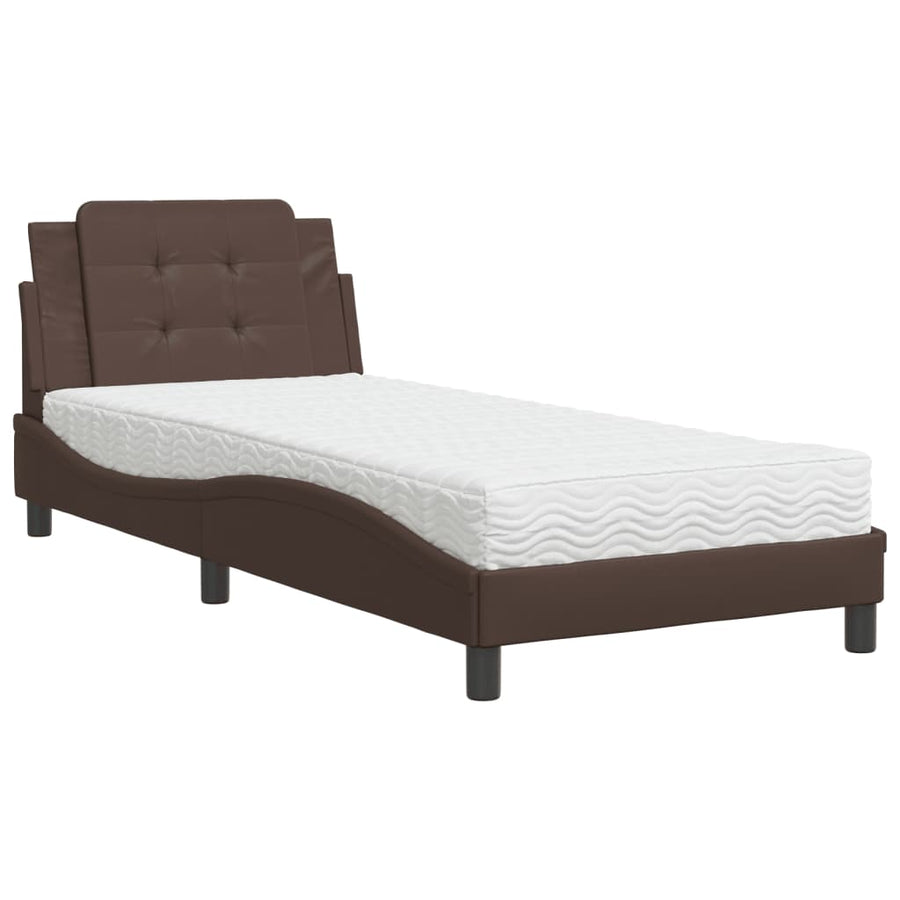Bed met matras kunstleer bruin 80x200 cm