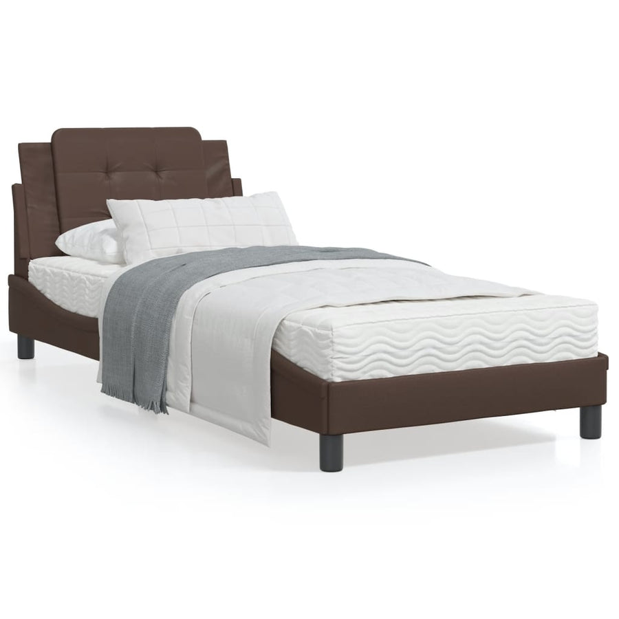 Bed met matras kunstleer bruin 80x200 cm
