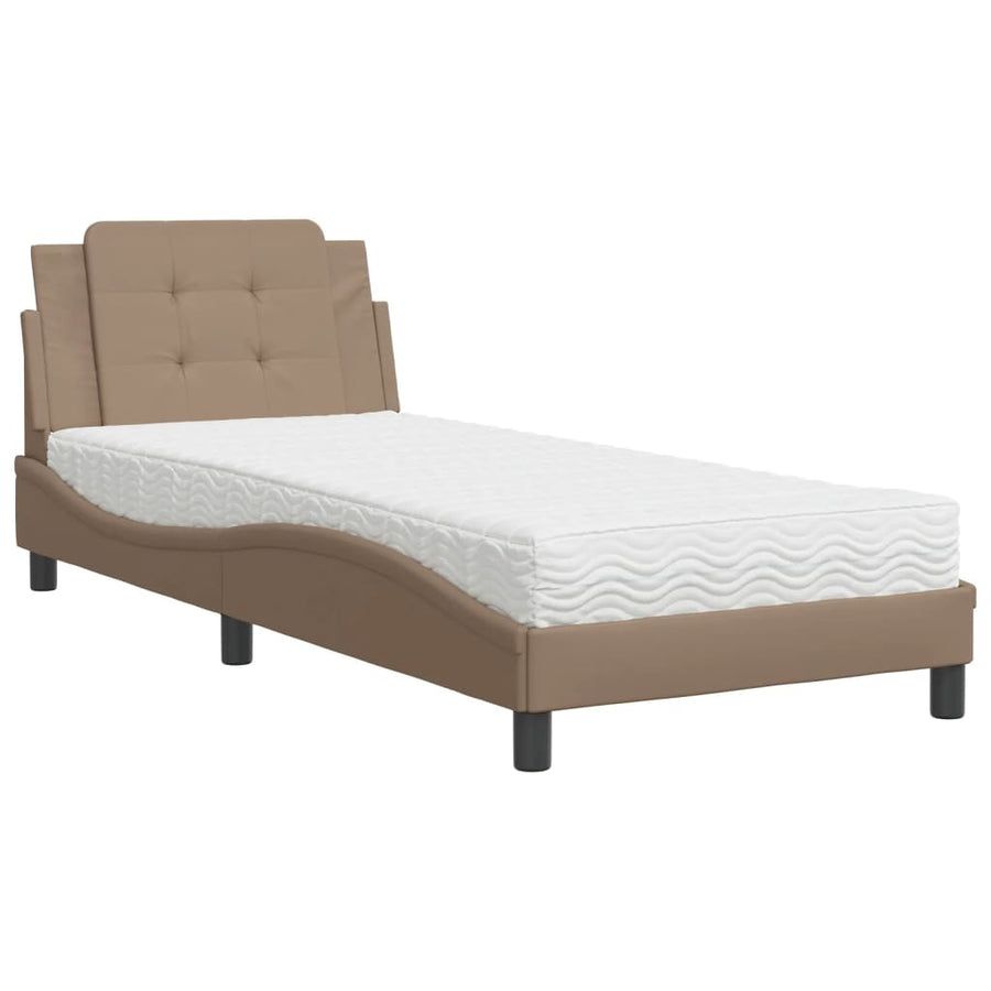 Bed met matras kunstleer cappuccinokleurig 80x200 cm