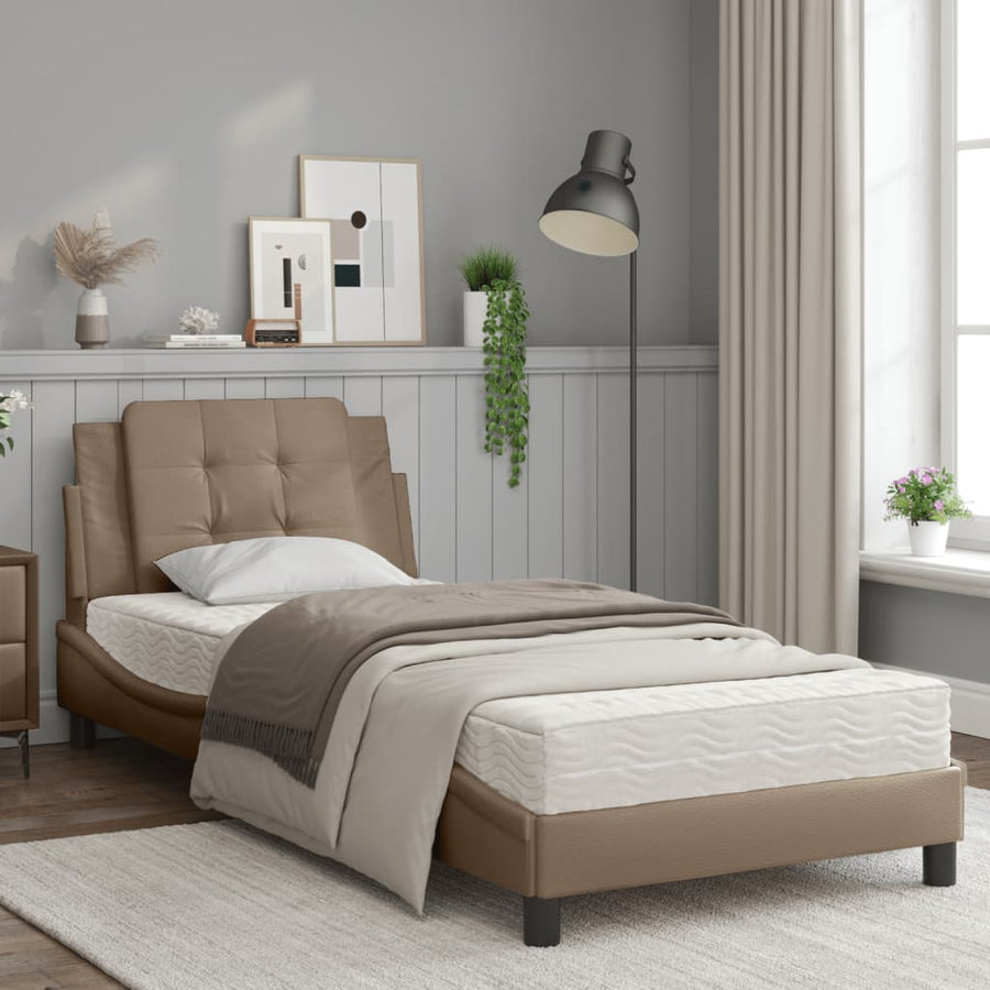 Bed met matras kunstleer cappuccinokleurig 80x200 cm