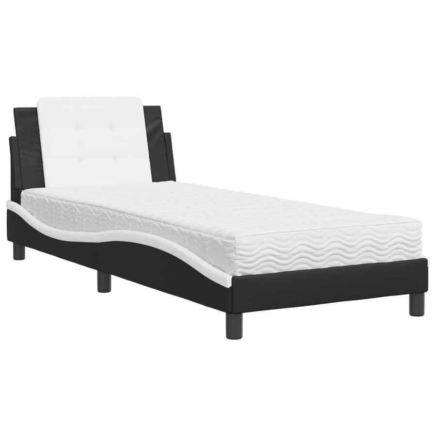 Bed met matras kunstleer zwart en wit 80x200 cm