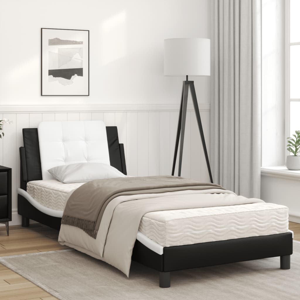 Bed met matras kunstleer zwart en wit 80x200 cm