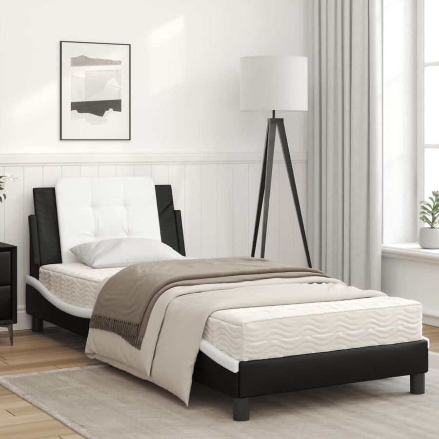 Bed met matras kunstleer zwart en wit 80x200 cm