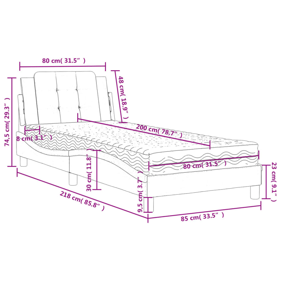 Bed met matras kunstleer zwart en wit 80x200 cm