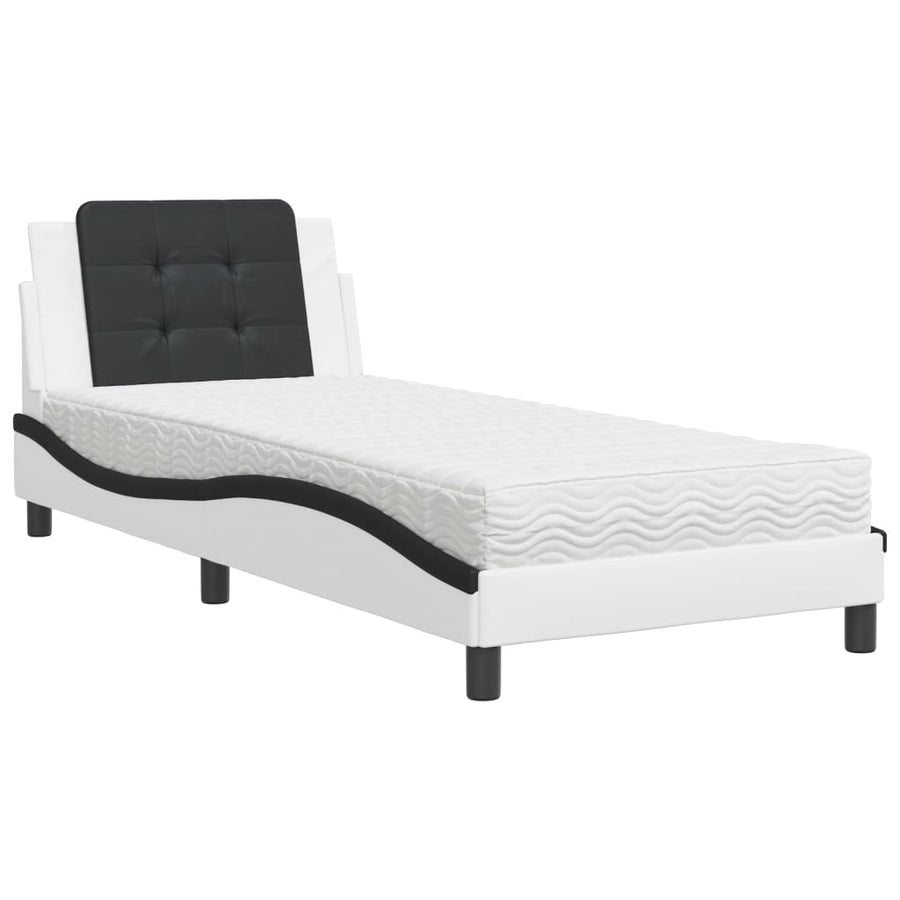 Bed Met Matras Kunstleer En 80 x 200 cm Wit en zwart