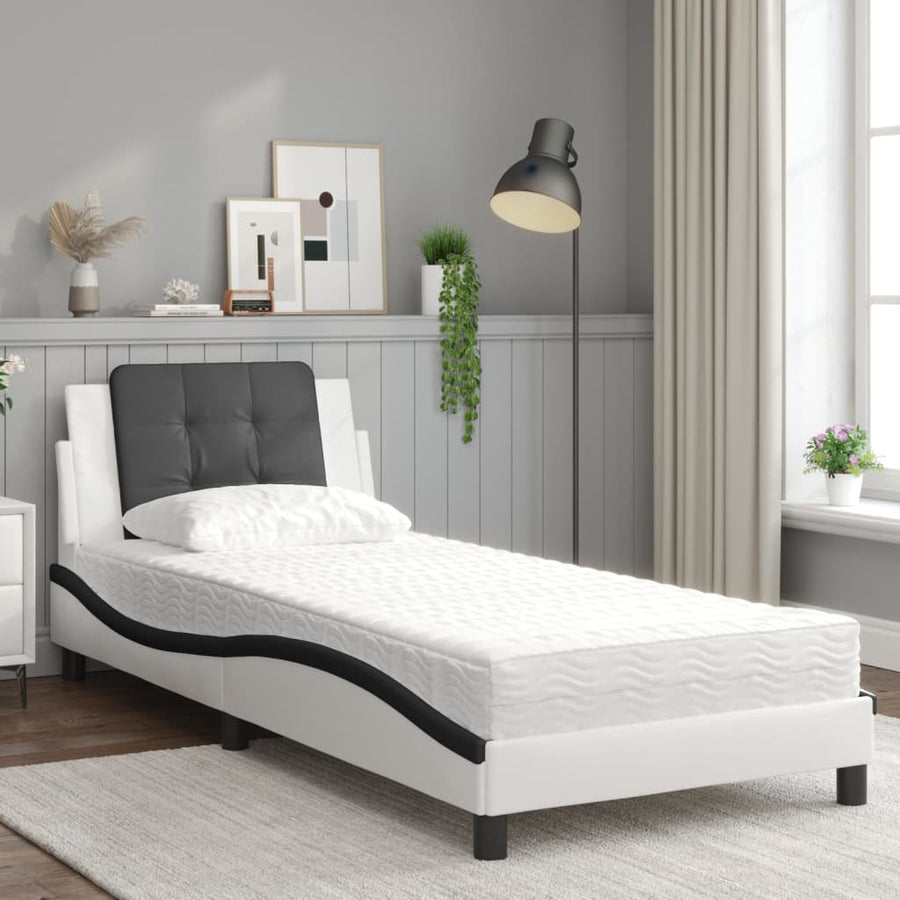 Bed Met Matras Kunstleer En 80 x 200 cm Wit en zwart